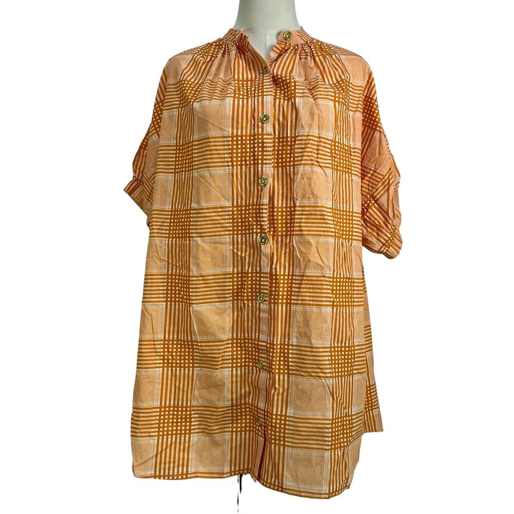 Never A Wallflower Elastic Sleeve Dress Blue Plaid Printed Cotton